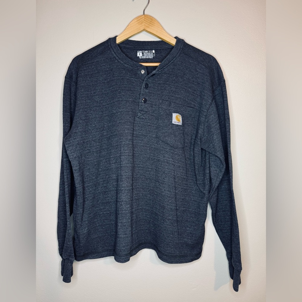 Carhartt Henley Pocket‎ Shirt Long Sleeve Relaxed Fit Gray Mens L